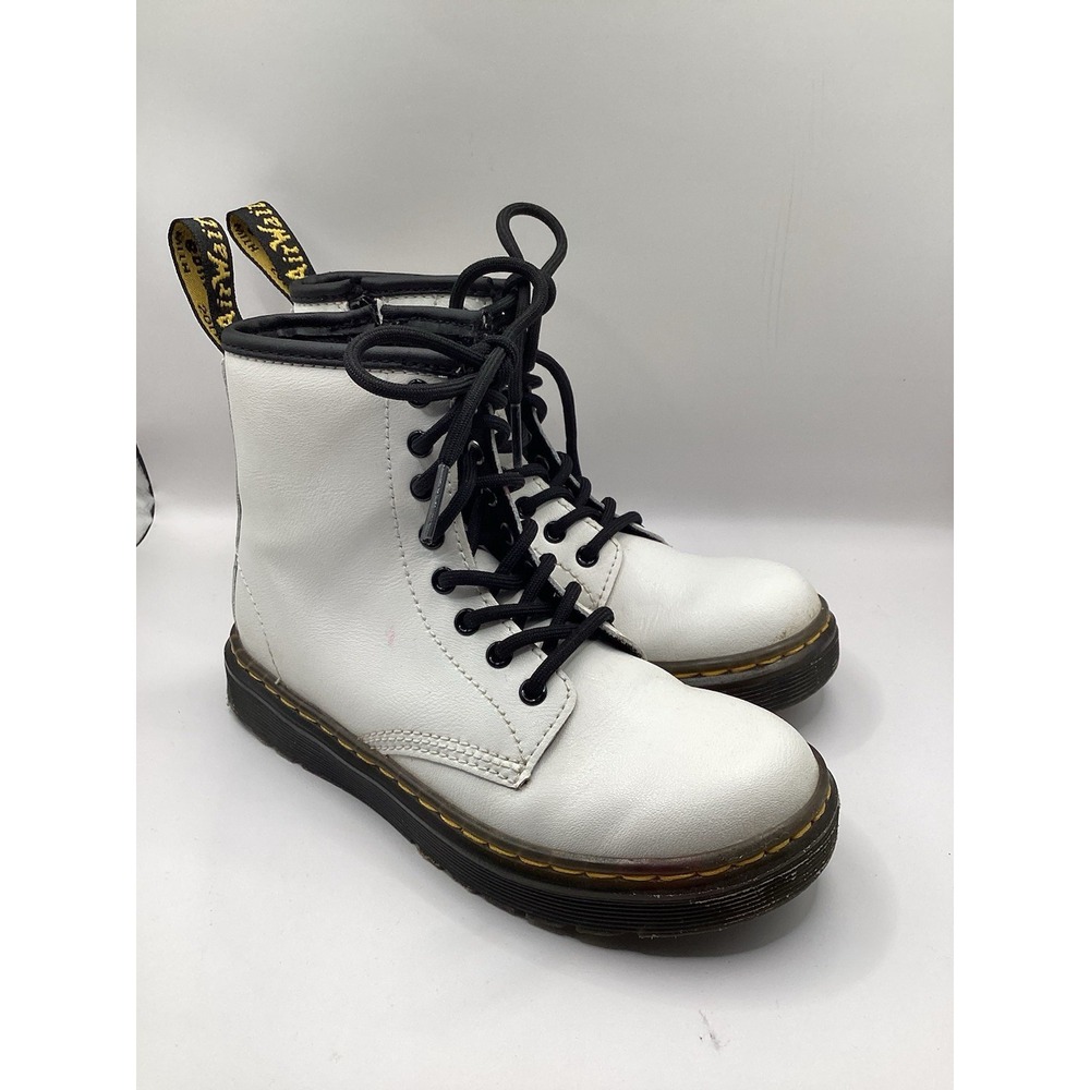Dr. Martens Boots Youth Size 13 White Zavala J Doc Side Zip Lace Up Kids Combat